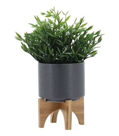 Ceramic Pots for Plants Flower with Wooden Base Plants Planter for Flowers, Vegetables, Herbs