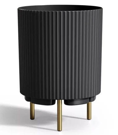 Round Planter Pot with Stand, Indoor Outdoor Flower Planters for Garden Living Room Backyard, Black, 14.8"*20.3"*14.8"