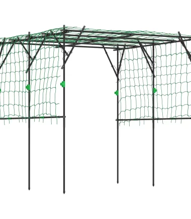 Outsunny Metal Plant Trellis Support, 7.3 FT Tall Cucumber Trellis with Climbing Net, Garden Arch Trellis for Climbing Plants Outdoor, Black